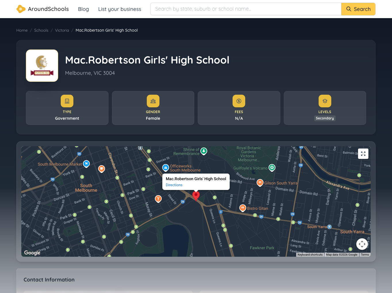 School detail page
